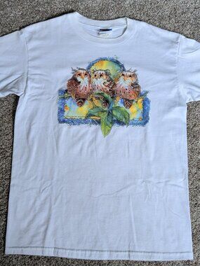 Y2K Air Waves Owls Art Style Short Sleeve Size Medium Painting - Licensed